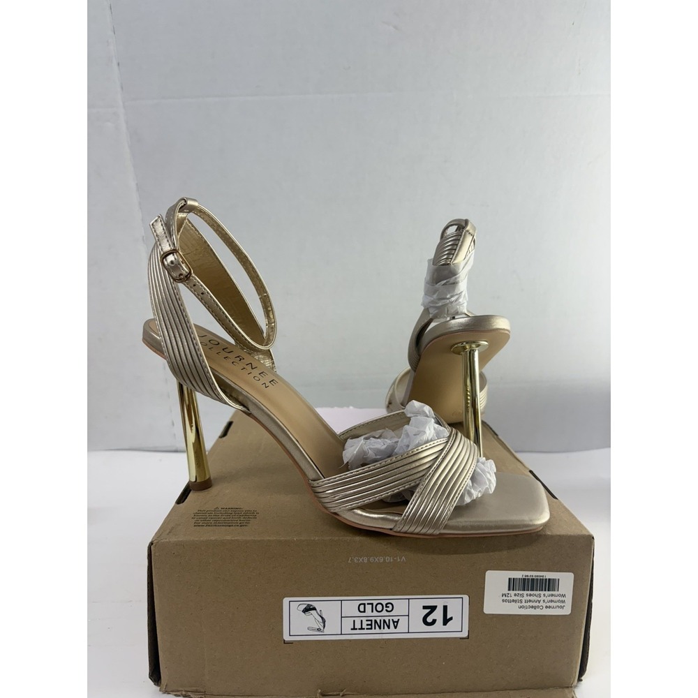 Journee Collection Women's Annett Gold Mid Heel Open Toe Pumps Strappy Size 12M - Picture 1 of 7